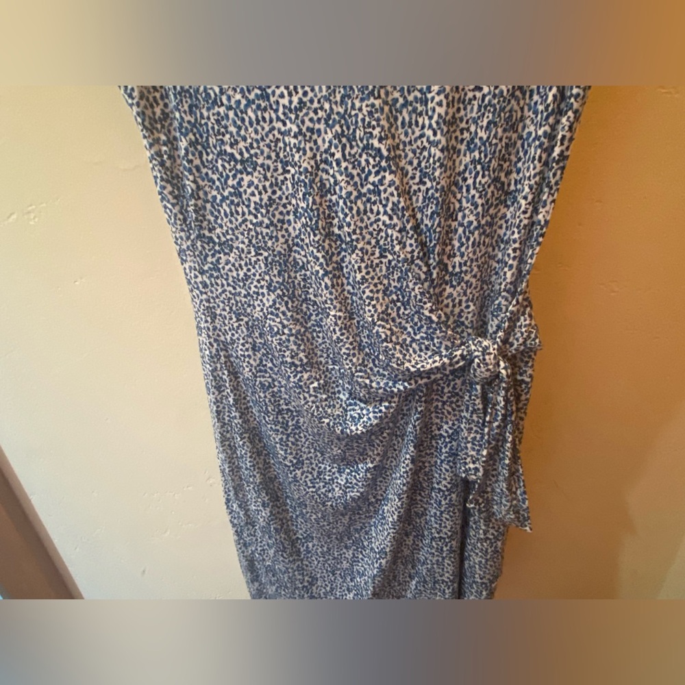 Ann Taylor floral blue faux tie waste dress
